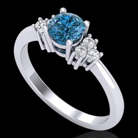 0.75 ctw Fancy Intense Blue Diamond Engagment Ring 18k White Gold