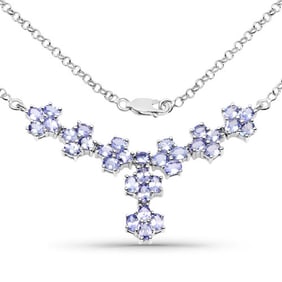 5.54 CT Genuine Tanzanite 14K White Gold Necklace