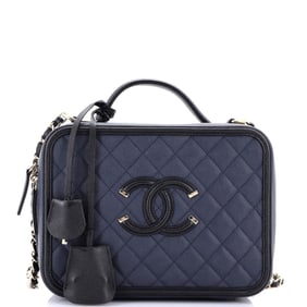 Chanel Filigree Vanity Case Quilted Caviar