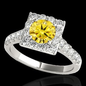 2.5 ctw Certified SI/I Fancy Intense Yellow Diamond Ring 10k White Gold