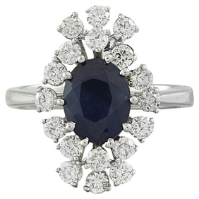 Sapphire Diamond Ring 14K White Gold