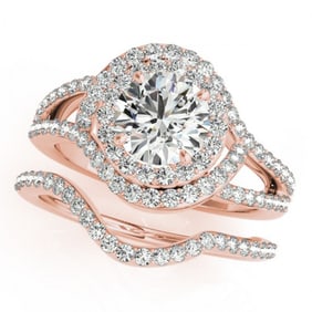 1.92 ctw Certified VS/SI Diamond 2pc Wedding Set Halo 14k Rose Gold