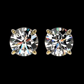 1.50 ctw Certified Quality Diamond Stud Earrings 10k Yellow Gold