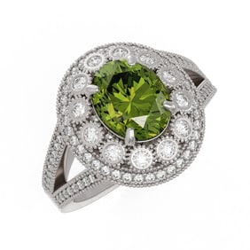 4.25 ctw Certified Tourmaline & Diamond Victorian Ring 14K White Gold