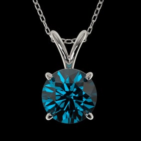 1.04 ctw Certified Intense Blue Diamond Necklace 10k White Gold