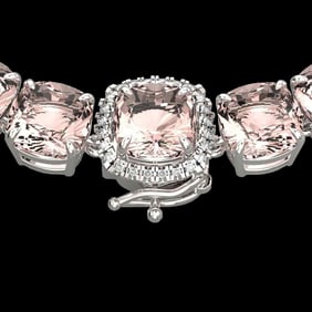 87 ctw Morganite & VS/SI Diamond Halo Micro Necklace 14k White Gold