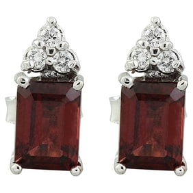 Garnet Diamond Earrings 14K White Gold
