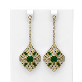 4.19 ctw Emerald & Diamond Earrings 18K Yellow Gold