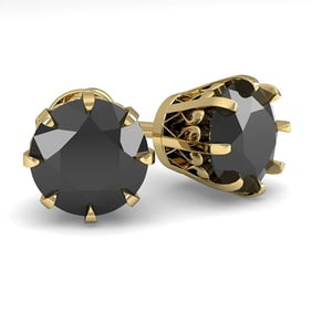 3.0 ctw Black Diamond Stud Solitaire Earrings Vintage 18k Yellow Gold