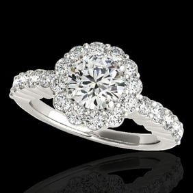 1.75 ctw Certified Diamond Solitaire Halo Ring 10k White Gold