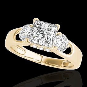1.6 ctw VS/SI Certified Princess Cut Diamond 3 Stone Ring 10k Yellow Gold