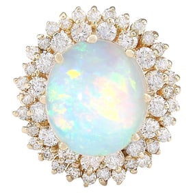 Opal Diamond Ring 14K Yellow Gold