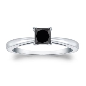 Natural 0.75 CTW Black Diamond Solitaire Ring 18K White Gold