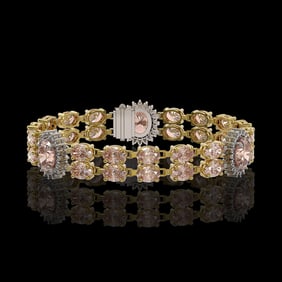 17.3 ctw Morganite & Diamond Bracelet 14K Yellow Gold