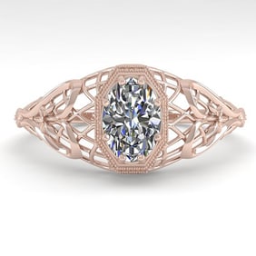 0.50 ctw VS/SI Oval Diamond Engagment Ring Art Deco 18k Rose Gold