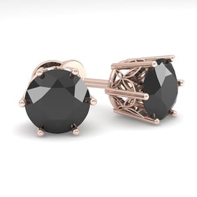 3.0 ctw Black Certified Diamond Stud Earrings 18k Rose Gold
