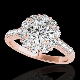 2.75 ctw Certified Diamond Solitaire Halo Ring 10k Rose Gold