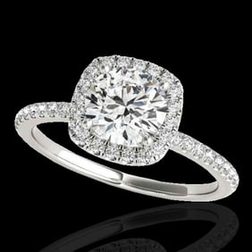 1.5 ctw Certified Diamond Solitaire Halo Ring 10k White Gold