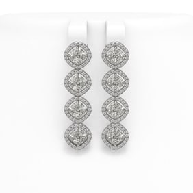 5.85 ctw Cushion Cut Diamond Micro Pave Earrings 18K White Gold