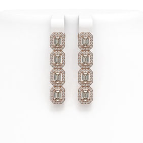 4.52 ctw Emerald Cut Diamond Micro Pave Earrings 18K Rose Gold