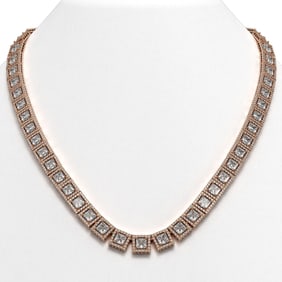41.80 ctw Princess Cut Diamond Micro Pave Necklace 18K Rose Gold