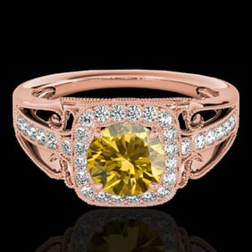 1.3 ctw Certified SI/I Fancy Intense Yellow Diamond Ring 10k Rose Gold