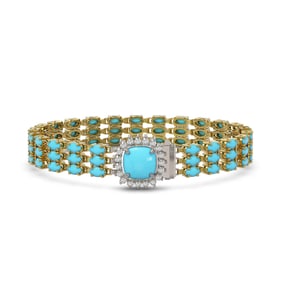 22.19 ctw Turquoise & Diamond Bracelet 14K Yellow Gold