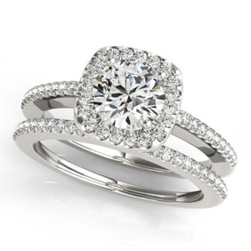 0.92 ctw Certified VS/SI Diamond 2pc Wedding Set Halo 14k White Gold