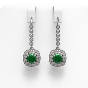 5.1 ctw Certified Emerald & Diamond Victorian Earrings 14K White Gold