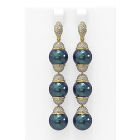 3 ctw Diamond & Pearl Earrings 18K Yellow Gold