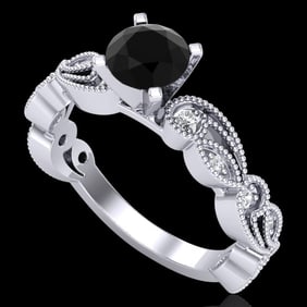 1.01 ctw Fancy Black Diamond Engagment Art Deco Ring 18k White Gold