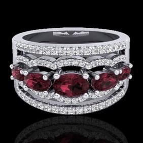 2.25 ctw Garnet & Micro Pave VS/SI Diamond Designer Ring 10k White Gold