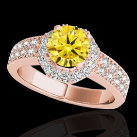1.4 ctw Certified SI/I Fancy Intense Yellow Diamond Ring 10k Rose Gold
