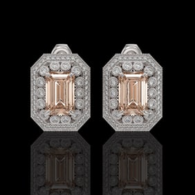 11.69 ctw Morganite & Diamond Victorian Earrings 14K White Gold