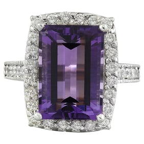 Amethyst Diamond Ring 14K White Gold