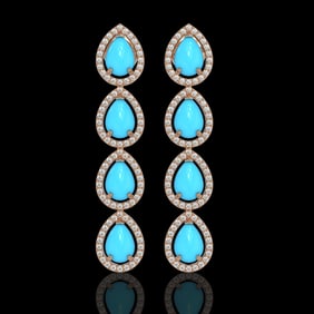 6.20 ctw Turquoise & Diamond Micro Pave Halo Earrings 10k Rose Gold
