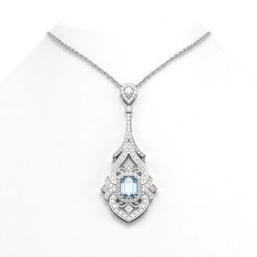 9.05 ctw Aquamarine & Diamond Necklace 18K White Gold