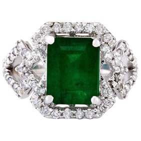 Emerald Diamond Ring In 18K Solid
