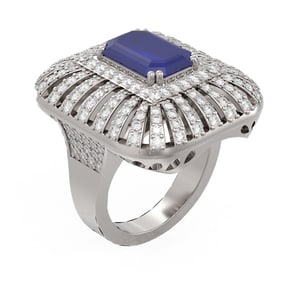 8.52 ctw Sapphire & Diamond Ring 18K White Gold