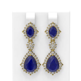 11.38 ctw Sapphire & Diamond Earrings 18K Yellow Gold