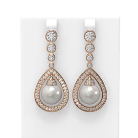 3.8 ctw Diamond & Pearl Earrings 18K Rose Gold
