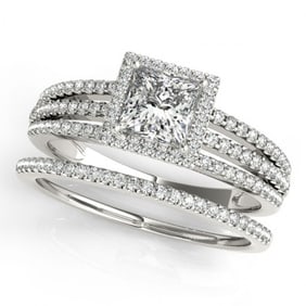 1.05 ctw Certified VS/SI Princess Diamond 2pc Set Halo 14k White Gold