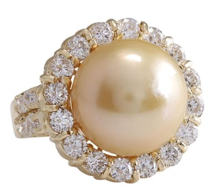 Natural South Sea Pearl Diamond Ring