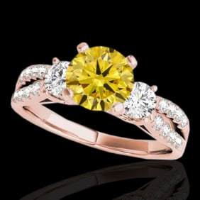 1.75 ctw SI/I Fancy Intense Yellow Diamond 3 Stone Ring 10k Rose Gold