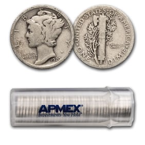 1920 Mercury Dime 50-Coin Roll Avg