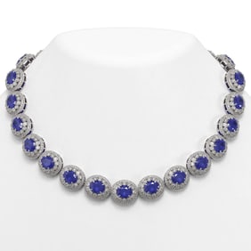 111.75 ctw Sapphire & Diamond Victorian Necklace 14K White Gold