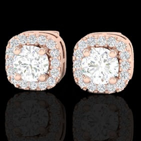 0.75 ctw Micro Pave VS/SI Diamond Earrings Designer Halo 14k Rose Gold
