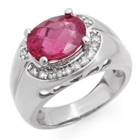 3.83 ctw Pink Tourmaline & Diamond Ring 10k White Gold