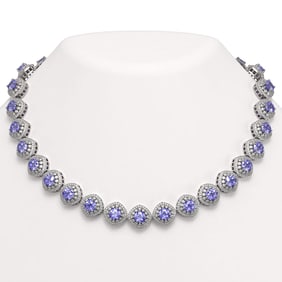 83.82 ctw Tanzanite & Diamond Victorian Necklace 14K White Gold