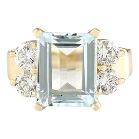 Natural Aquamarine Diamond Ring In 14K